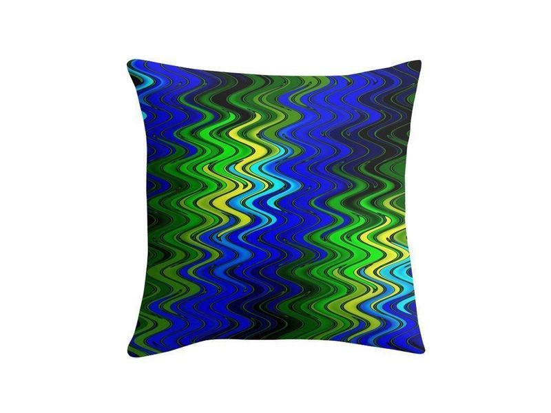 Throw Pillows &amp; Throw Pillow Cases-WAVY #2 Throw Pillows &amp; Throw Pillow Cases-Blues &amp; Greens &amp; Yellows-from COLORADDICTED.COM-