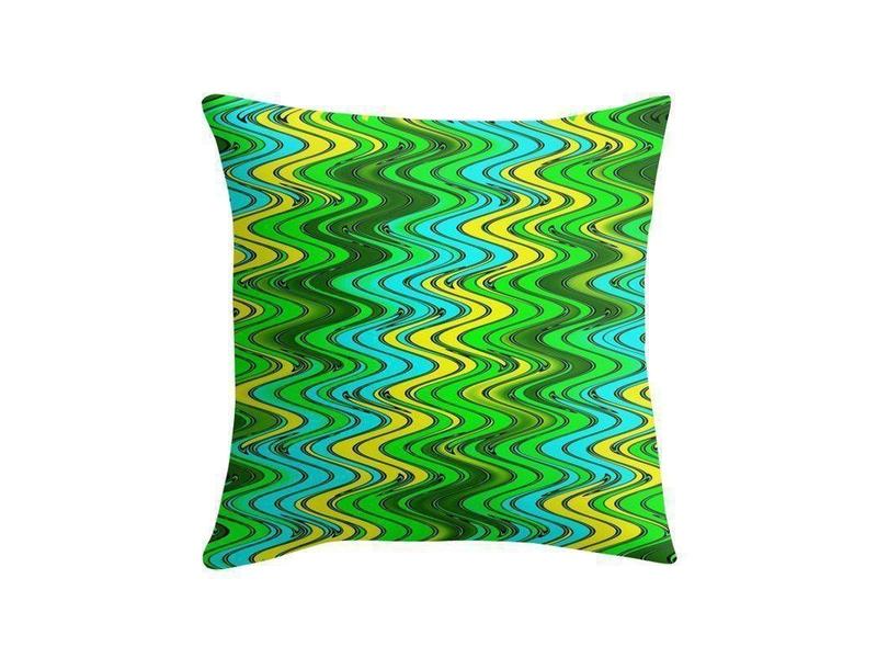 Throw Pillows &amp; Throw Pillow Cases-WAVY #2 Throw Pillows &amp; Throw Pillow Cases-Greens &amp; Yellows &amp; Light Blues-from COLORADDICTED.COM-