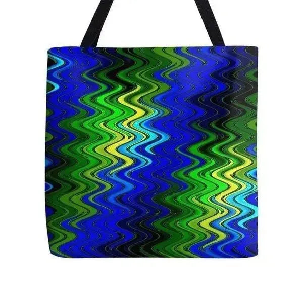 Tote Bags-WAVY #2 Tote Bags-Blues & Greens & Yellows-from COLORADDICTED.COM-