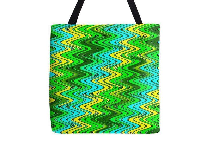 Tote Bags-WAVY #2 Tote Bags-Greens &amp; Yellows &amp; Light Blues-from COLORADDICTED.COM-