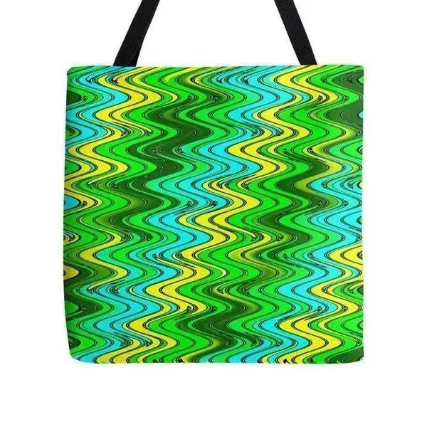 Tote Bags-WAVY #2 Tote Bags-Greens & Yellows & Light Blues-from COLORADDICTED.COM-