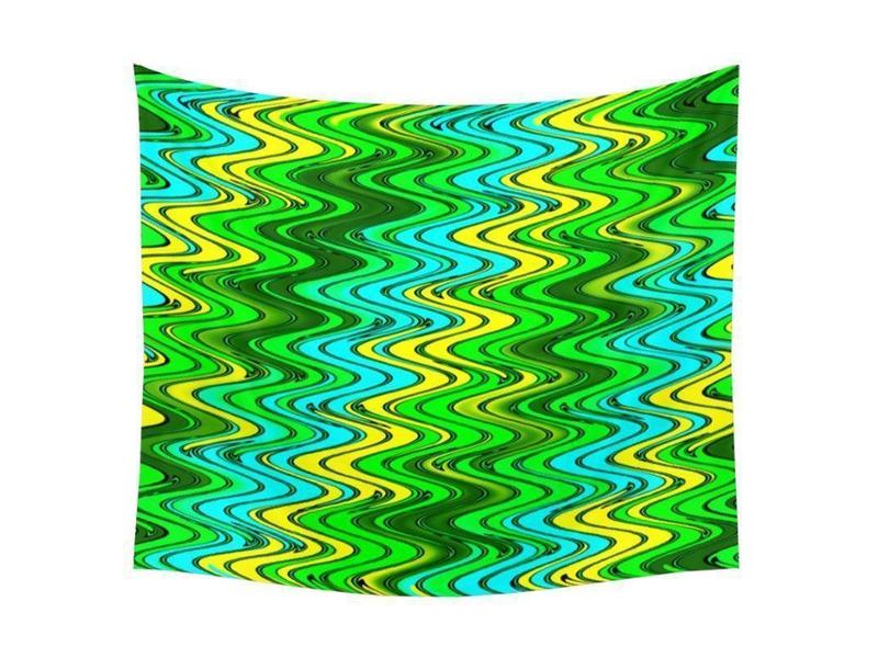 Wall Tapestries-WAVY #2 Wall Tapestries-Greens &amp; Yellows &amp; Light Blues-from COLORADDICTED.COM-