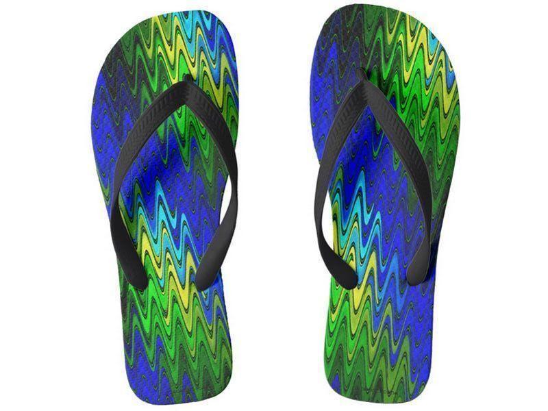 Flip Flops-WAVY #2 Wide-Strap Flip Flops-Blues &amp; Greens &amp; Yellows-from COLORADDICTED.COM-