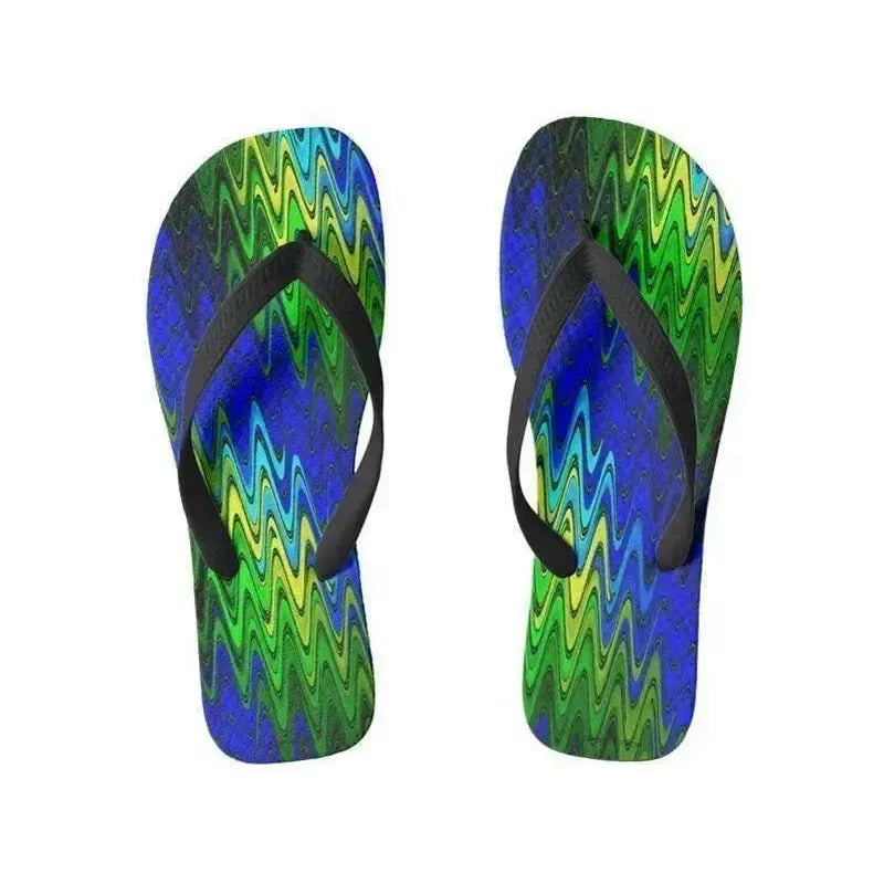 Flip Flops-WAVY #2 Wide-Strap Flip Flops-Blues & Greens & Yellows-from COLORADDICTED.COM-