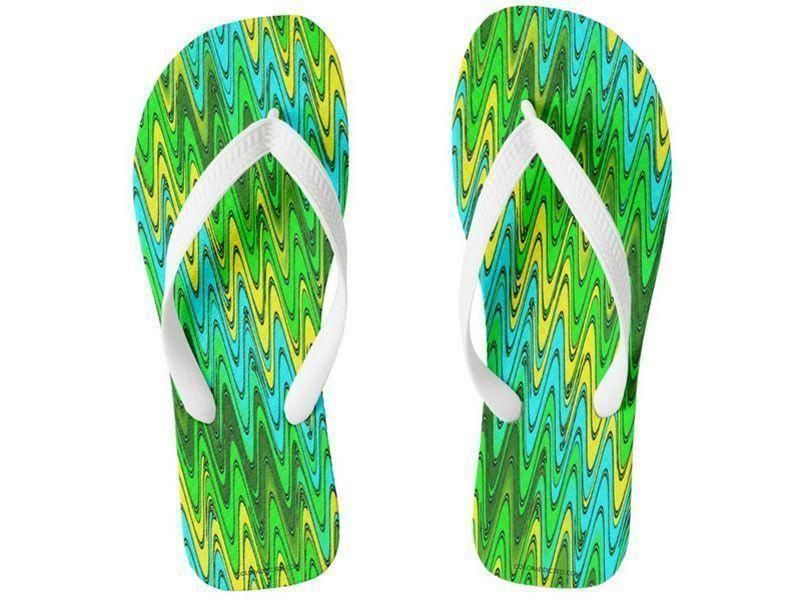 Flip Flops-WAVY #2 Wide-Strap Flip Flops-Greens &amp; Yellows &amp; Light Blues-from COLORADDICTED.COM-