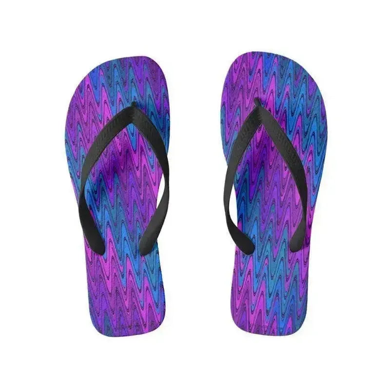 Flip Flops-WAVY #2 Wide-Strap Flip Flops-Purples & Violets & Turquoises-from COLORADDICTED.COM-