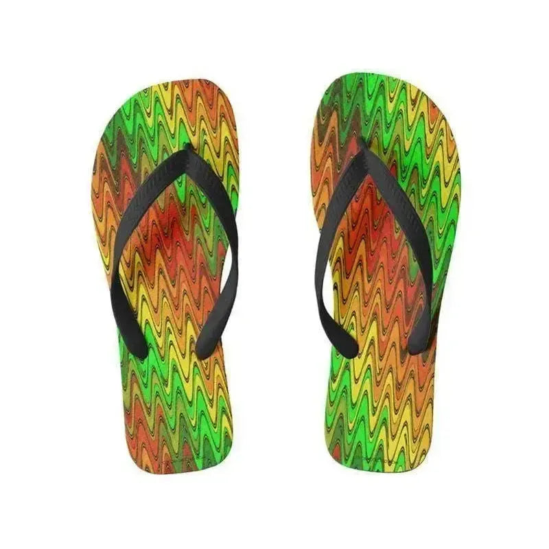 Flip Flops-WAVY #2 Wide-Strap Flip Flops-Reds & Oranges & Yellows & Greens-from COLORADDICTED.COM-