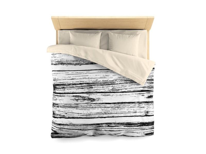 Duvet Covers-WOOD TEXTURES #1 Microfiber Duvet Covers-Black &amp; White-from COLORADDICTED.COM-19432199827930305011-