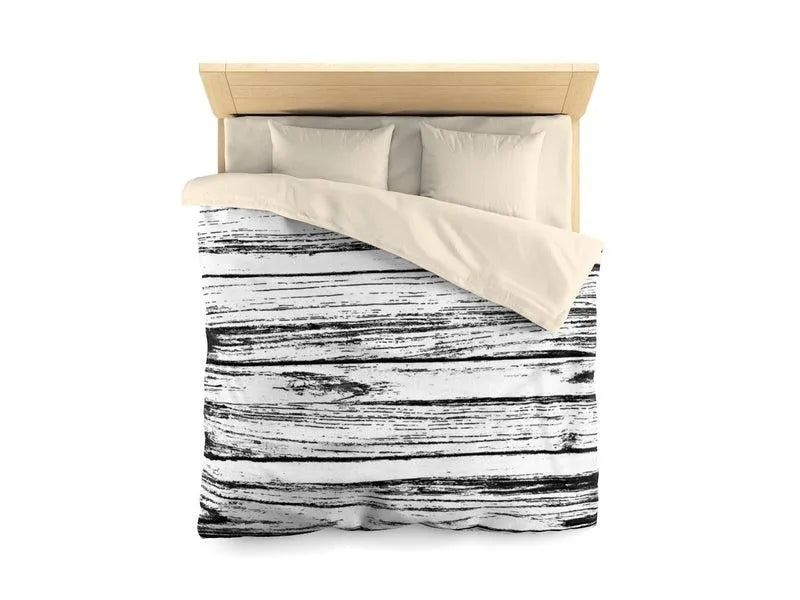 Duvet Covers-WOOD TEXTURES #1 Microfiber Duvet Covers-Black & White-from COLORADDICTED.COM-19432199827930305011-