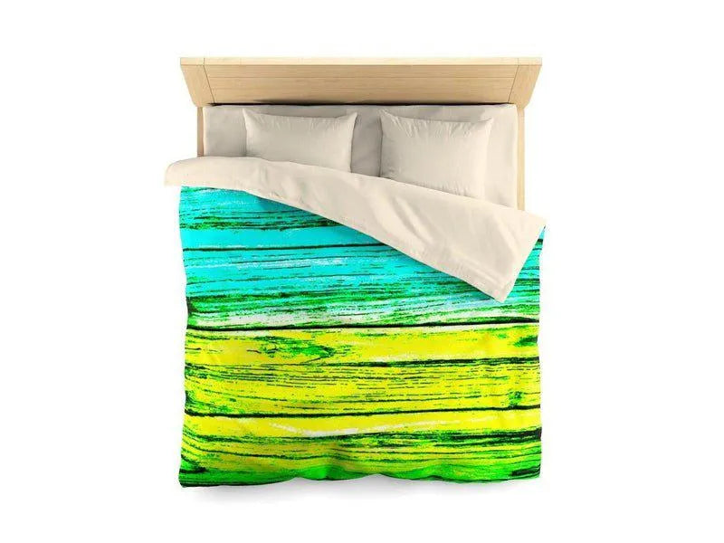 Duvet Covers-WOOD TEXTURES #1 Microfiber Duvet Covers-Greens & Yellows & Turquoises-from COLORADDICTED.COM-14501435547602912615-