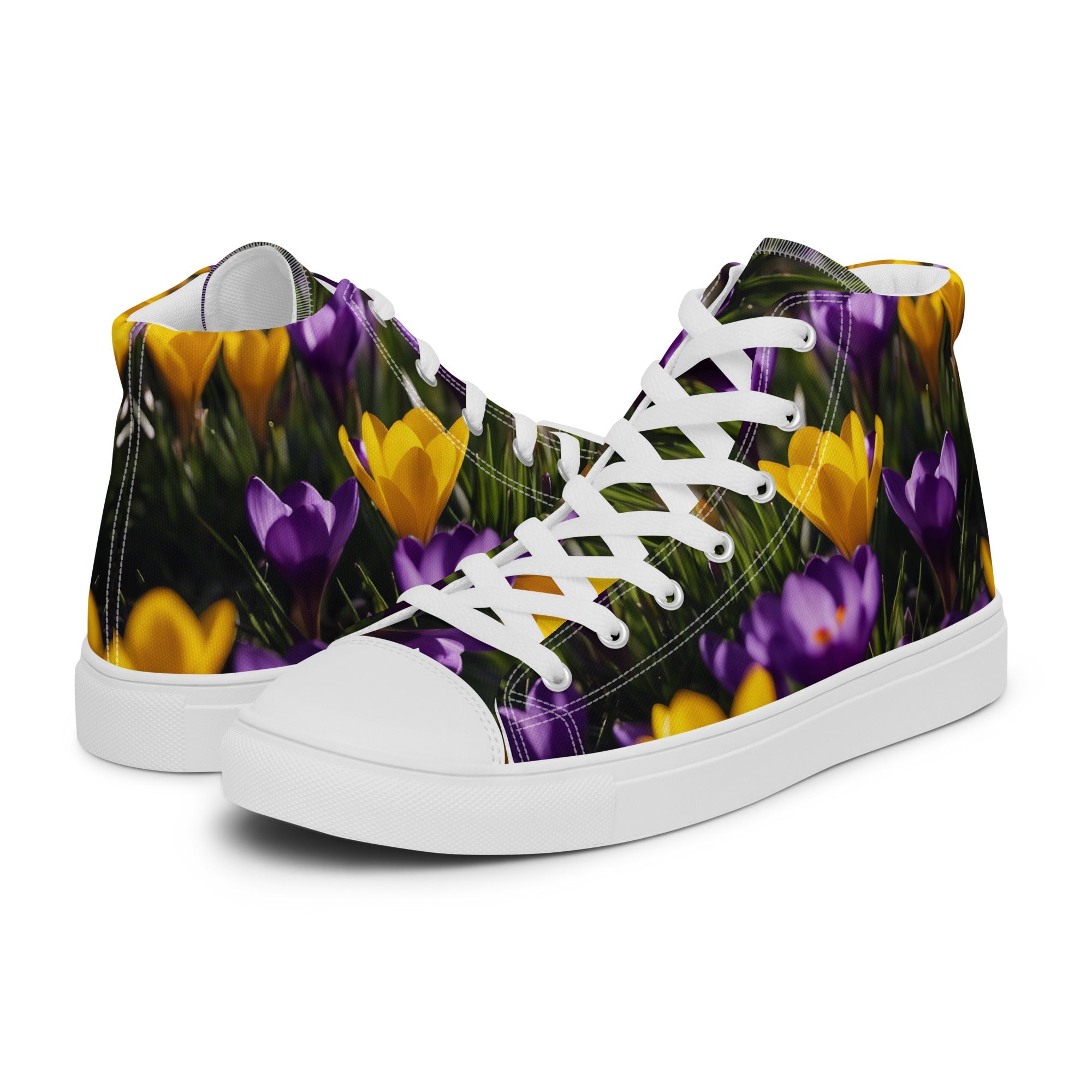 -YELLOW & PURPLE CROCUSES Women’s & Girls' High Top Canvas Shoes-from COLORADDICTED.COM-