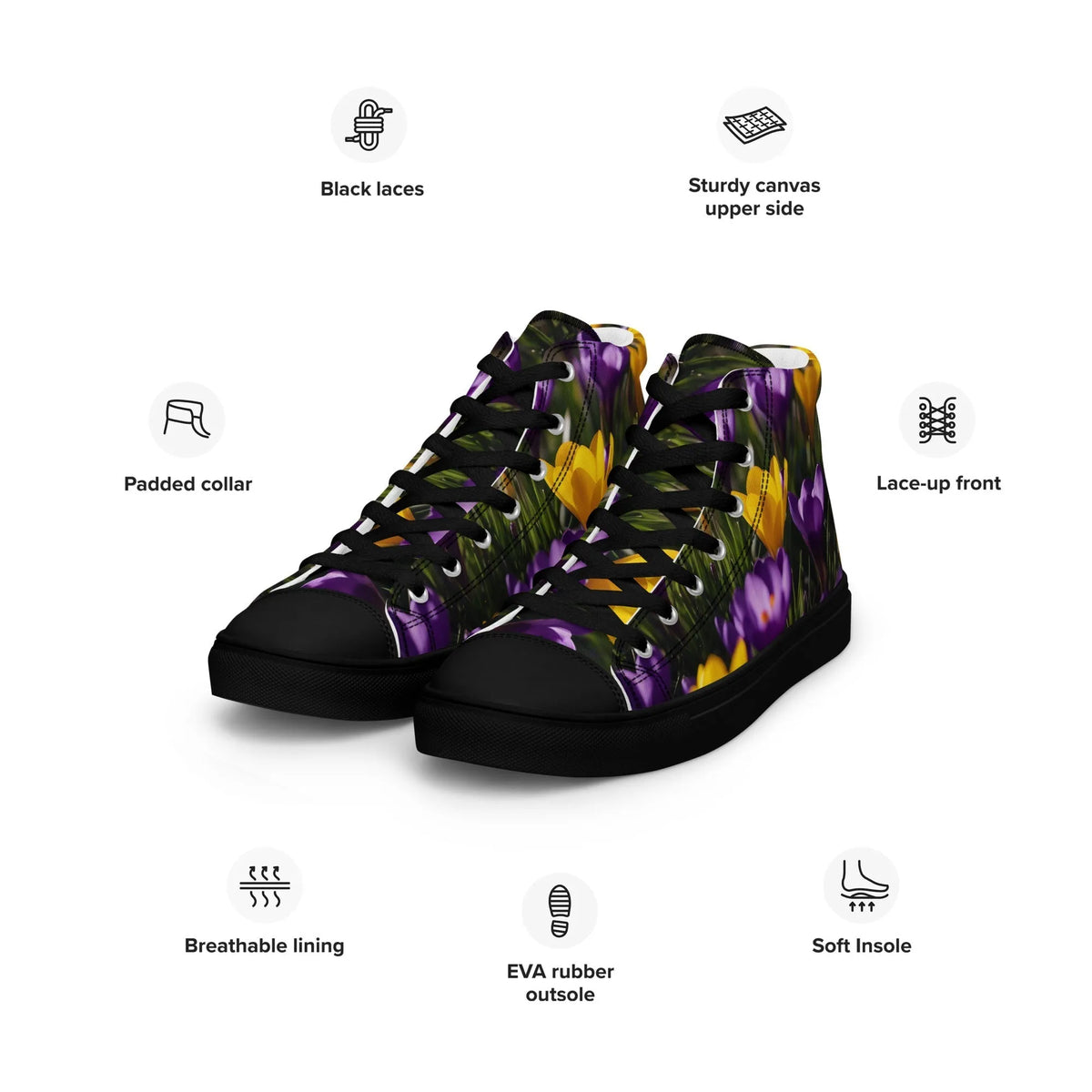 Women's & Girls' High-Top Sneakers-YELLOW & PURPLE CROCUSES Women’s & Girls' High-Top Sneakers-from COLORADDICTED.COM-